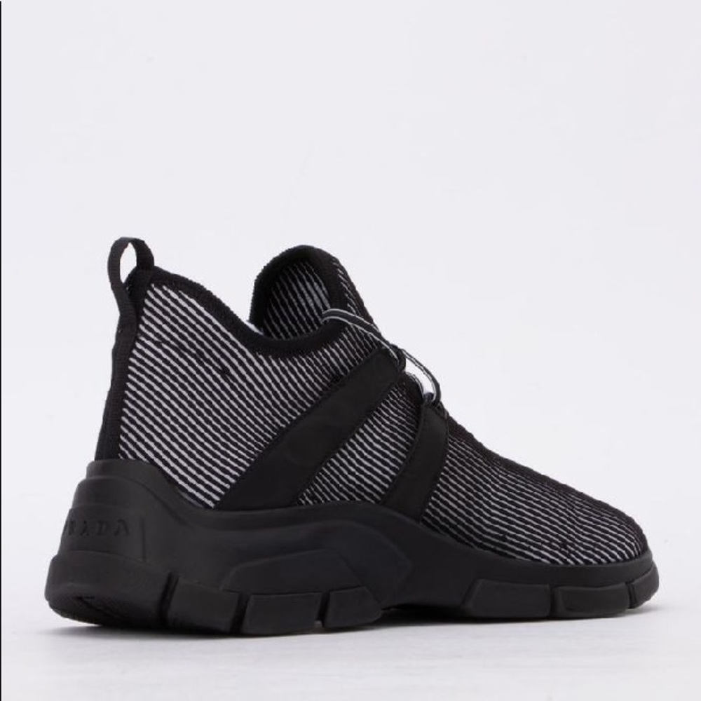 NEW Prada Men's Logo Knit Row Sneakers Black White - Picture 4 of 9